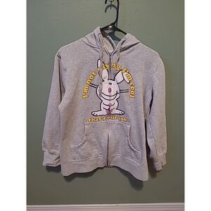 Vintage Y2K Jim Benton Happy Bunny Gray‎ Zip Up Hoodie Women's 1X
